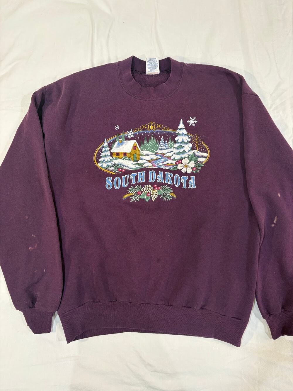 VTG South Dakota Purple Winter Pullover Sweatshirt Size Large